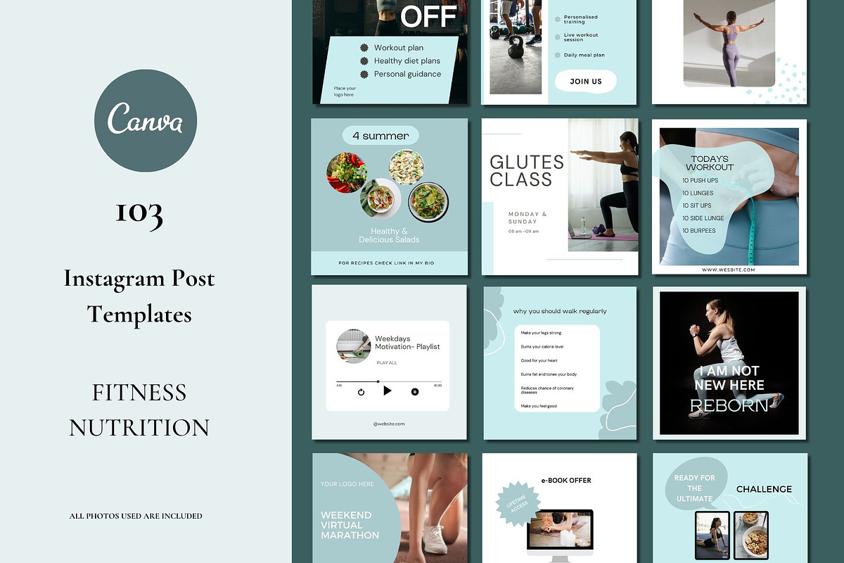 Fitness Instagram Post Template, a Social Media Template by Deepa Template Studio (Photo 2 of 9)