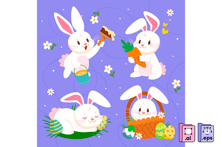 Set of Easter Bunny Poses