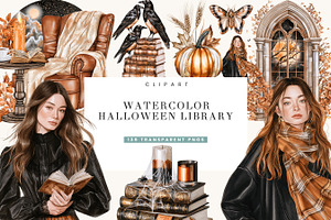 Watercolor Halloween Library Clipart
