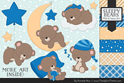 Blue Sleepy Bears Clipart, an Illustration by Amanda Ilkov (Thumbnail 1 of 5)