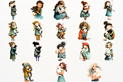 Girl with Cat Watercolor Clipart PNG, an Animal Illustration by SugarCloudStudioArt (Thumbnail 5 of 5)