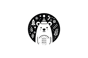 Bear Festive Holiday Circle Logo, a Branding & Logo Template by Vectorium Studio