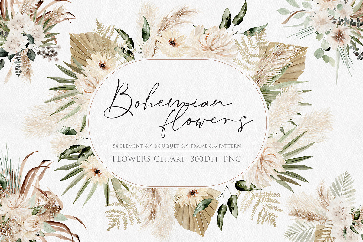 Watercolor flower - Boho leaves Set, an Illustration by Beigetime (Photo 1 of 9)