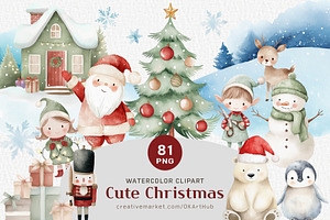 Watercolor Christmas – Santa, Elves