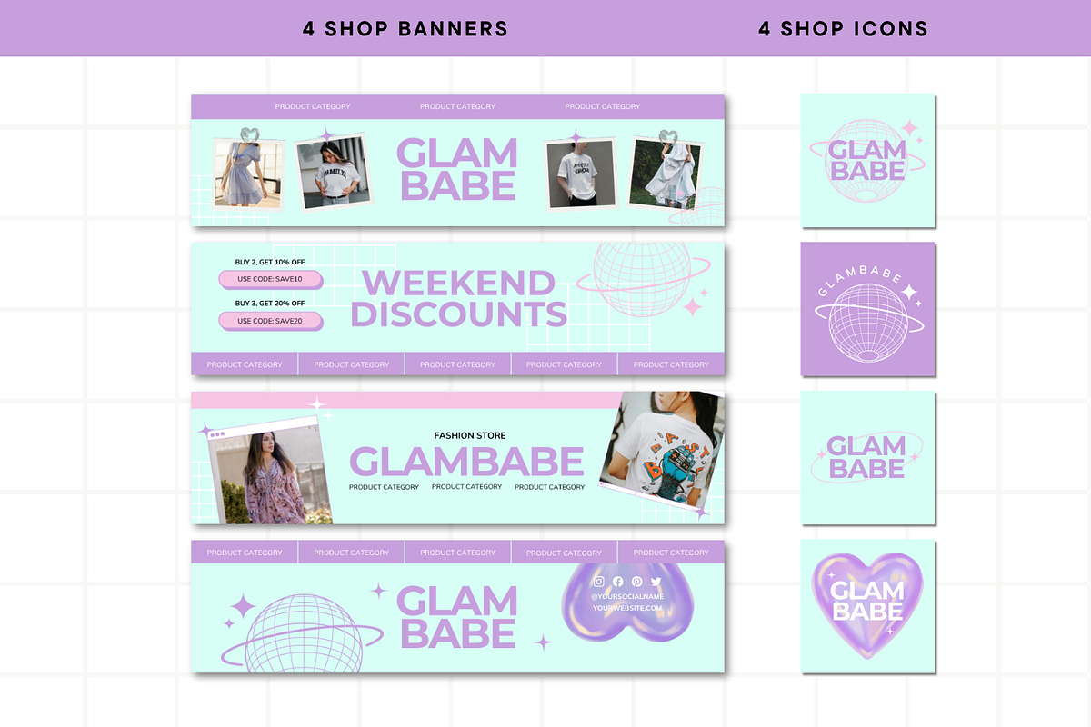 Y2k Purple Etsy Shop Kit Template, a Branding & Logo Template by Anna Design Studio (Photo 3 of 8)