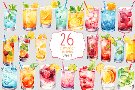 Watercolor summer drinks clipart, a Food Illustration by Shahjahangdb1
