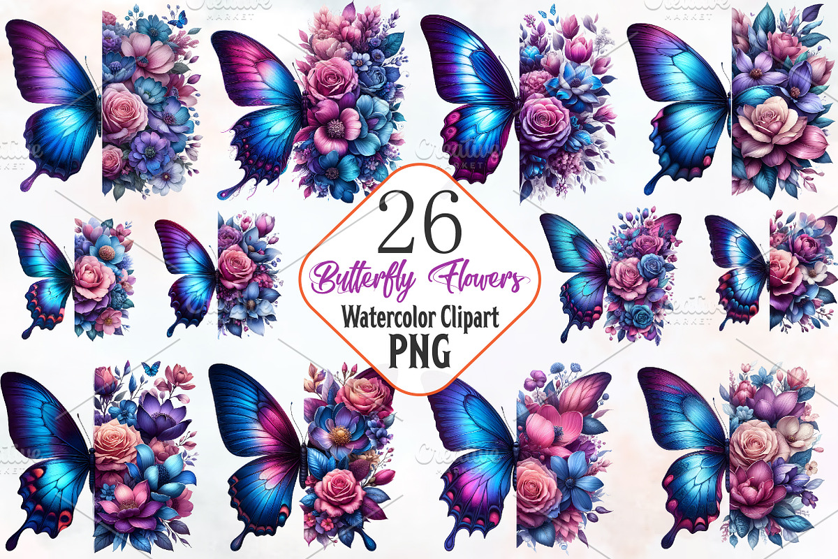 Butterfly Flowers Sublimation PNG, an Illustration by RobertsArt (Photo 1 of 7)