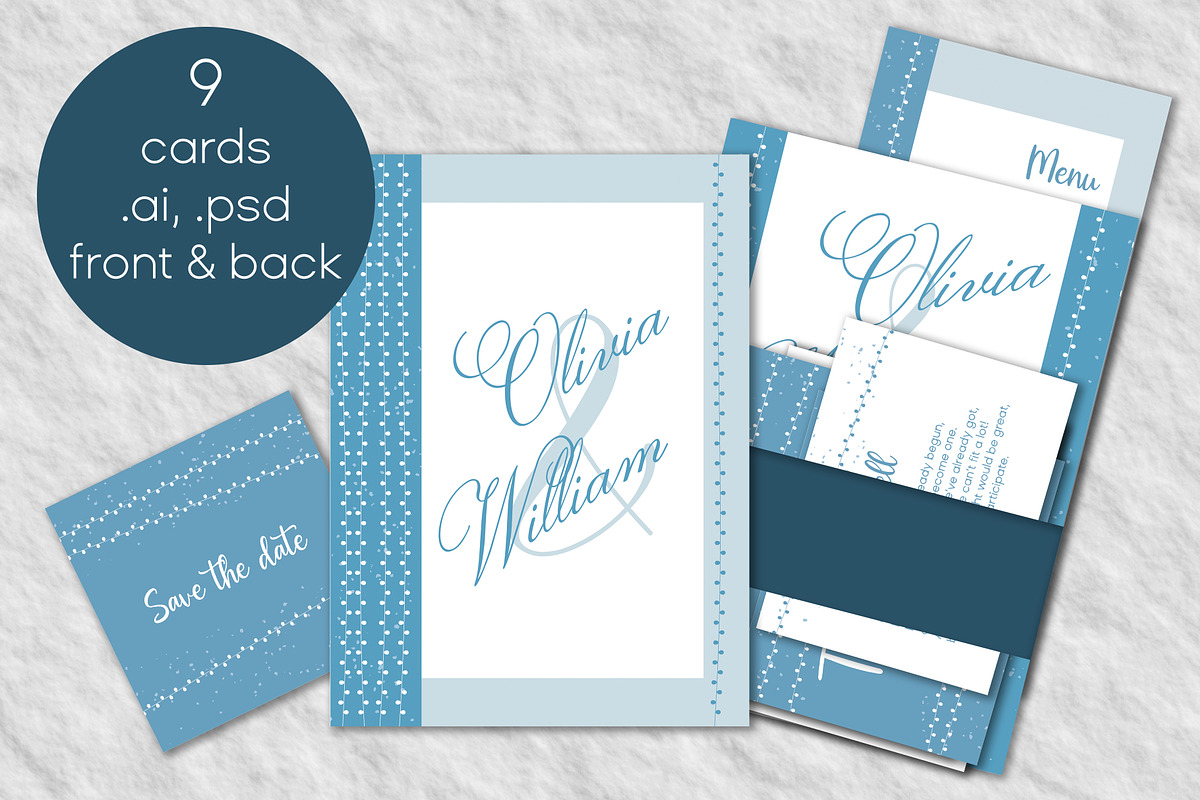 Elegant blue wedding invitation set, an Invitation Template by MariiaVD (Photo 1 of 11)