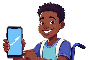 Woman at wheelchair using smartphone at indoor hall environment, an Illustration by DanFLCreativo