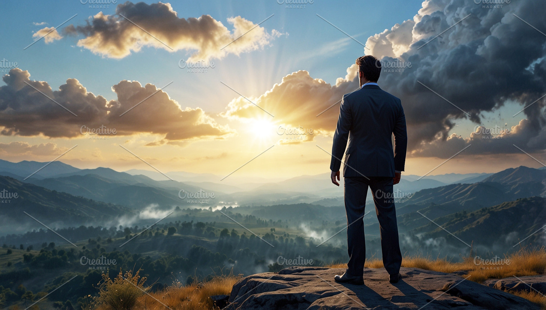 Businessman Standing on Mountain Pea, a Business Photo by Stock Shape