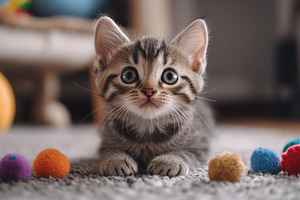 Adorable tabby kitten lying on a sof, an Animal Photo by Pixeness Studio