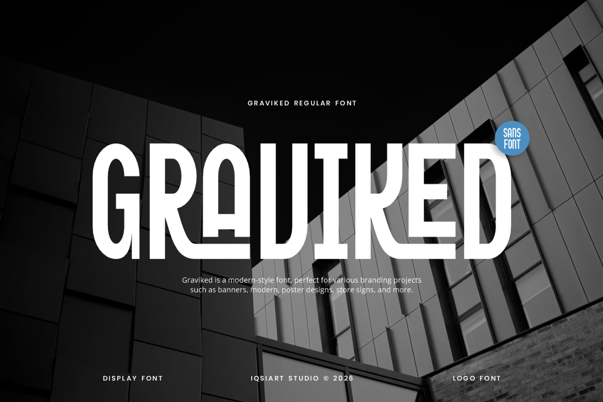Graviked - Ligatures Font, a Sans Serif Font by Iqsiart Studio (Photo 1 of 8)