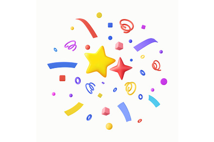 3D Party confetti with star and, an Object Illustration by ModVector