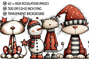 Whimsical Christmas Cats Clipart, an Illustration by Pixels.Craft (Thumbnail 4 of 6)