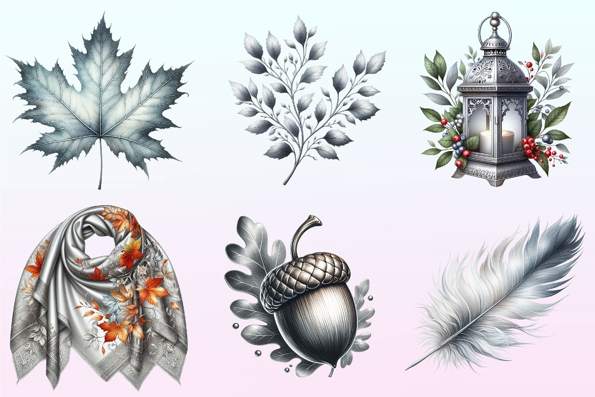 Silver Autumn Clipart., a Graphic by CitraGraphics (Photo 2 of 4)