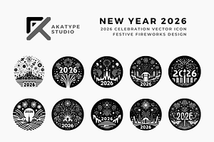 Happy New Year 2026 Badge Icon, a Solid Icon by Akatype Studio