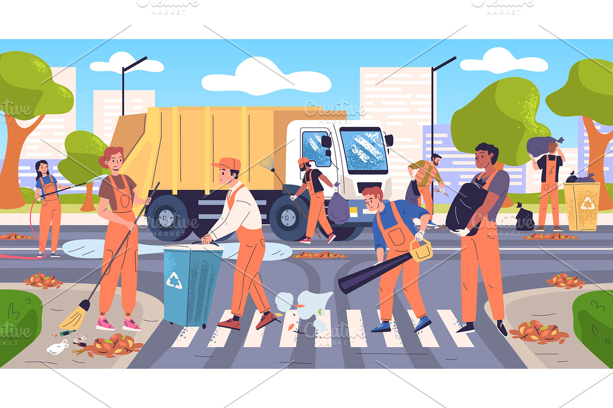Janitors clean street. City cleaners, a Person Illustration by Stock-Smart-Start