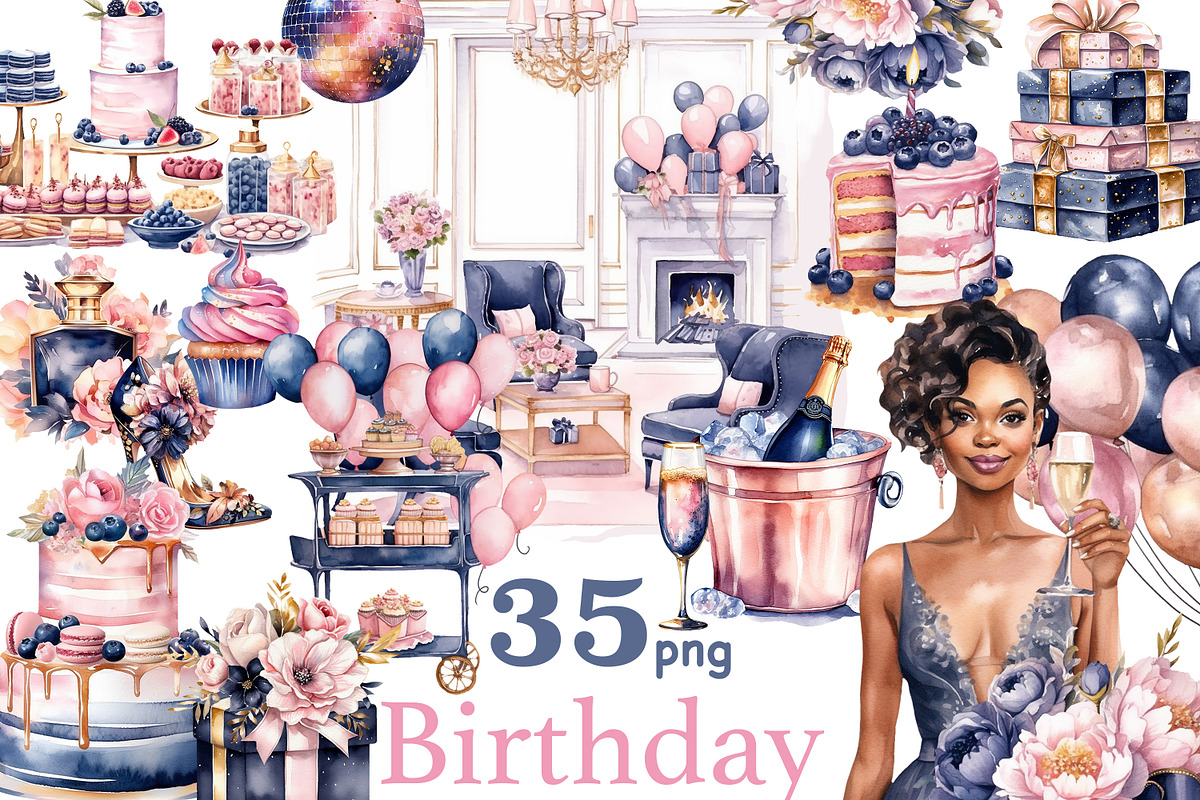 Happy Birthday Clipart Set, a Person Illustration by GlamArtZhanna (Photo 1 of 5)