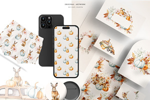 Watercolor Autumn Floral Animal Set