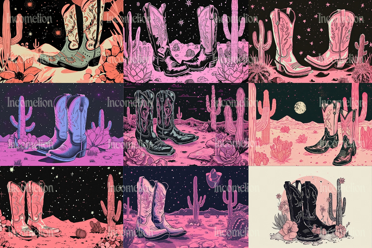 20 Cowgirl Desert Boot Illustrations, a Decorative Illustration by Incomelion (Photo 3 of 9)