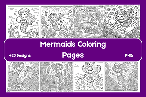 Mermaid Coloring Pages, a Person Illustration by BerryPieArt