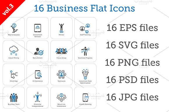16 Business Flat Icons Set Vol.3