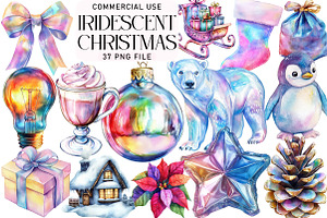 Iridescent Christmas Clipart, an Illustration by Daily.Designs
