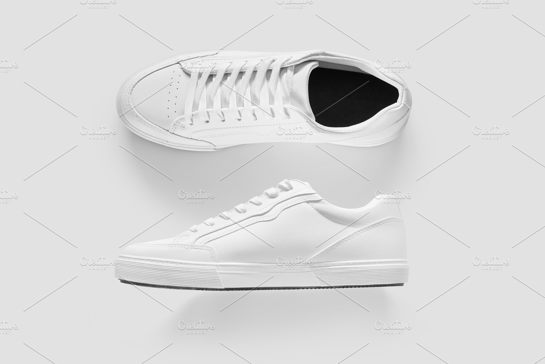 Mockup of the side and top of white generic sneakers, a Beauty & Fashion Photo by rubenchase