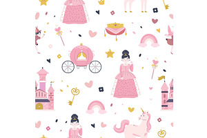 Princess Seamless Pattern. Castle