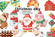 Christmas Watercolor Clipart Set, an Animal Illustration by Nattapohncha (Thumbnail 1 of 3)