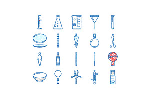 chemical glassware laboratory icons, an Object Illustration by pikepicture