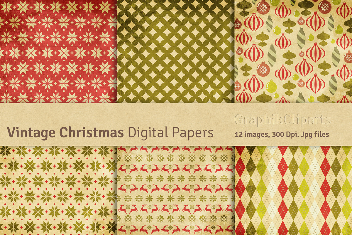 Vintage Christmas Digital Papers preview 3