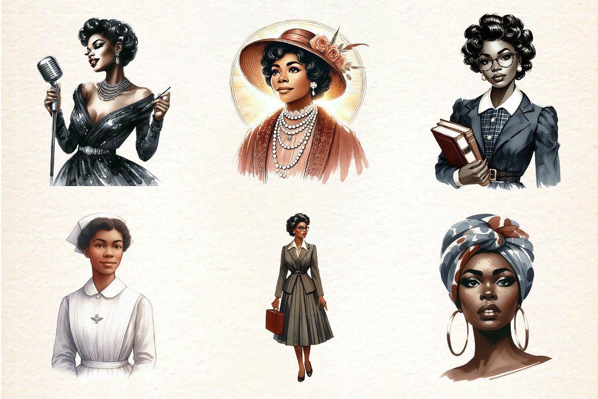 Vintage Black Month Women's Clipart, a Seasonal Illustration by DreamArtGraphic (Photo 2 of 4)