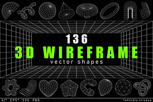 136 3D Wireframe vector shapes