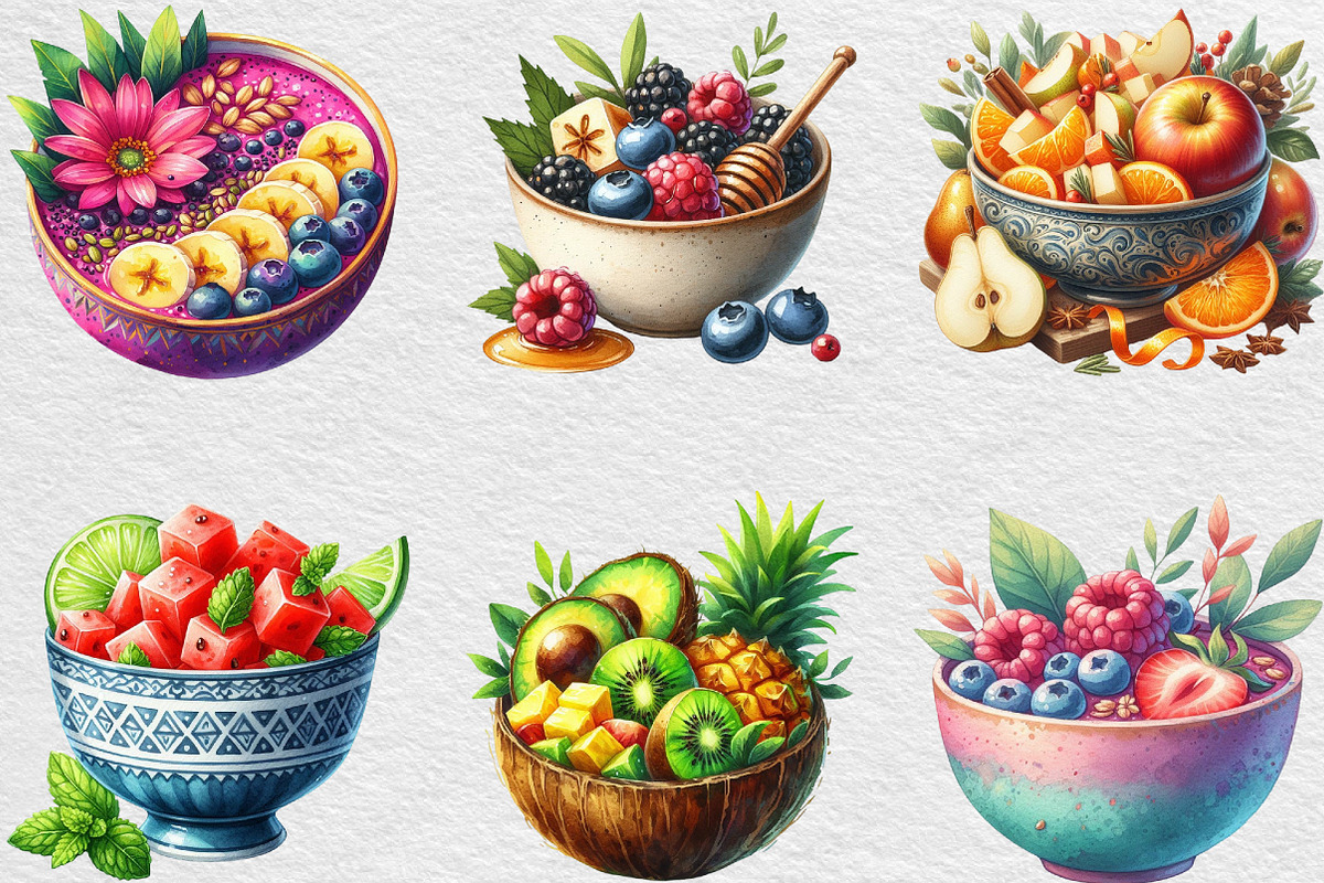 Watercolor Healthy Fruit Bowls, an Illustration by Black Bird Studio (Photo 4 of 6)