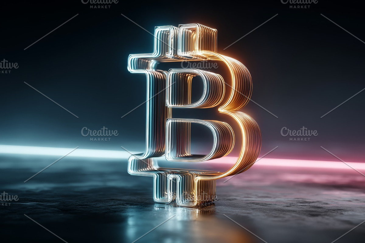 Bitcoin logo with glowing lines in a futuristic and modern design, an Illustration by AS photostudio