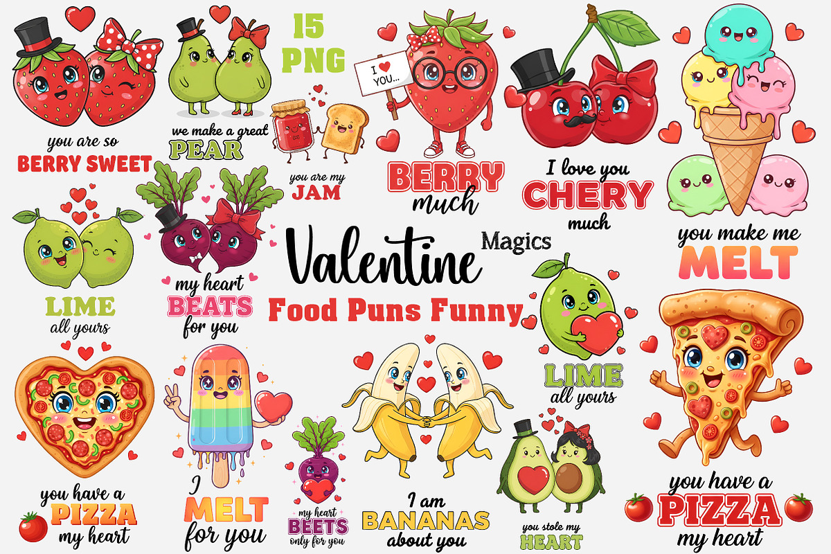 Food Puns Funny Valentine Clipart, an Illustration by Designworld (Photo 1 of 16)