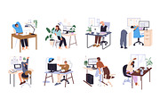 People do exercises at work desk set, a Work Illustration by PaperTrident (Thumbnail 1 of 9)