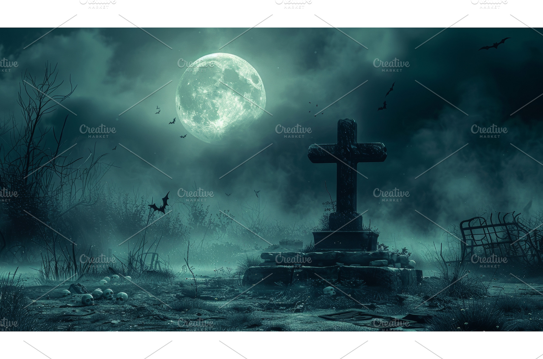 3D Illustration of Spooky Cemetery, a Background Photo by ZinetroN