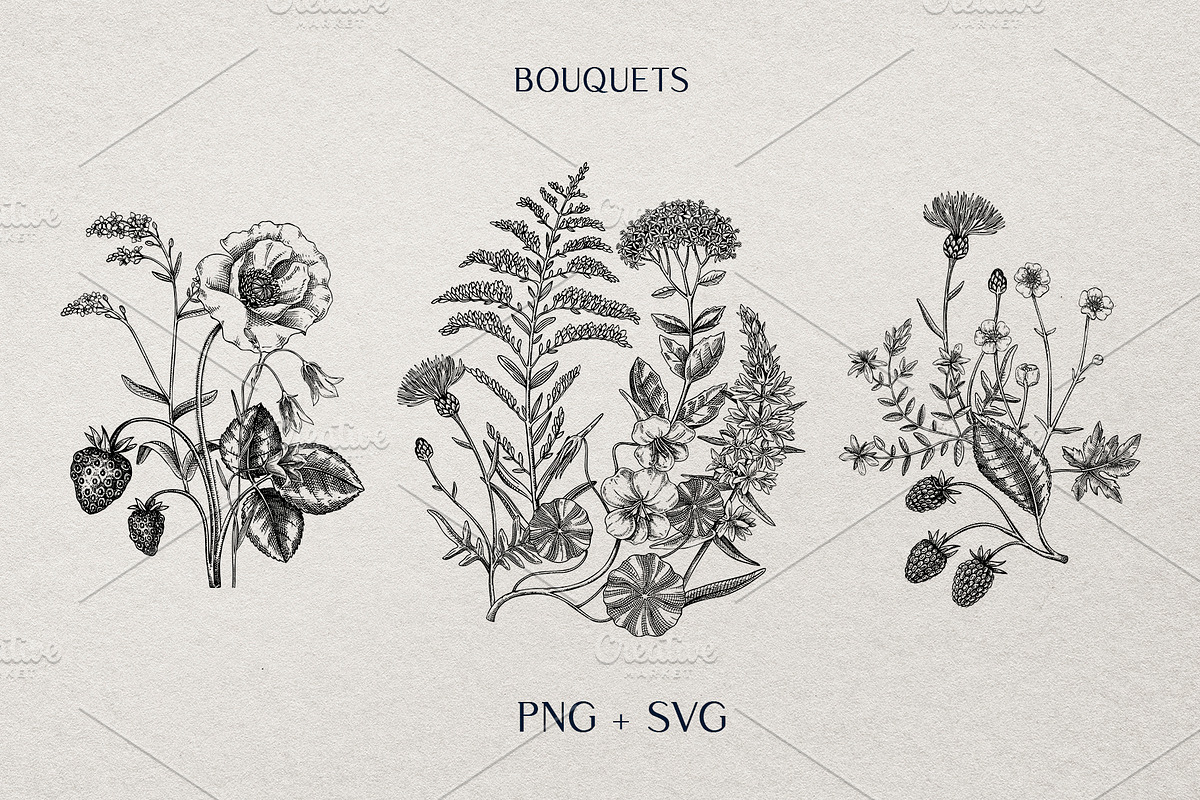 Vector Animals & Summer Flowers Set, a Seasonal Illustration by Yevheniia (Photo 10 of 14)