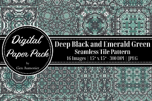 Black & Emerald Watercolor Patterns, a Pattern Graphic by Gen Aumonier