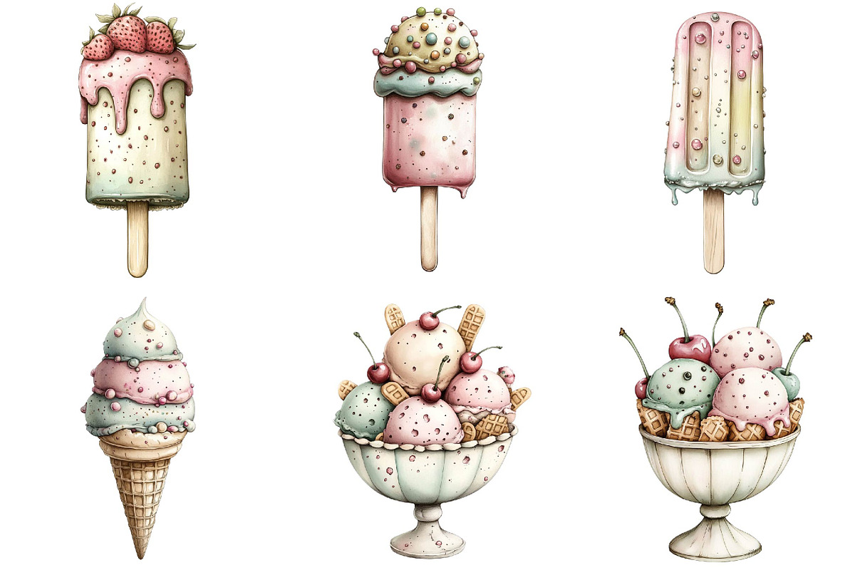 Whimsical Summer Ice Cream Clipart, an Illustration by DreamPrint404 (Photo 2 of 6)