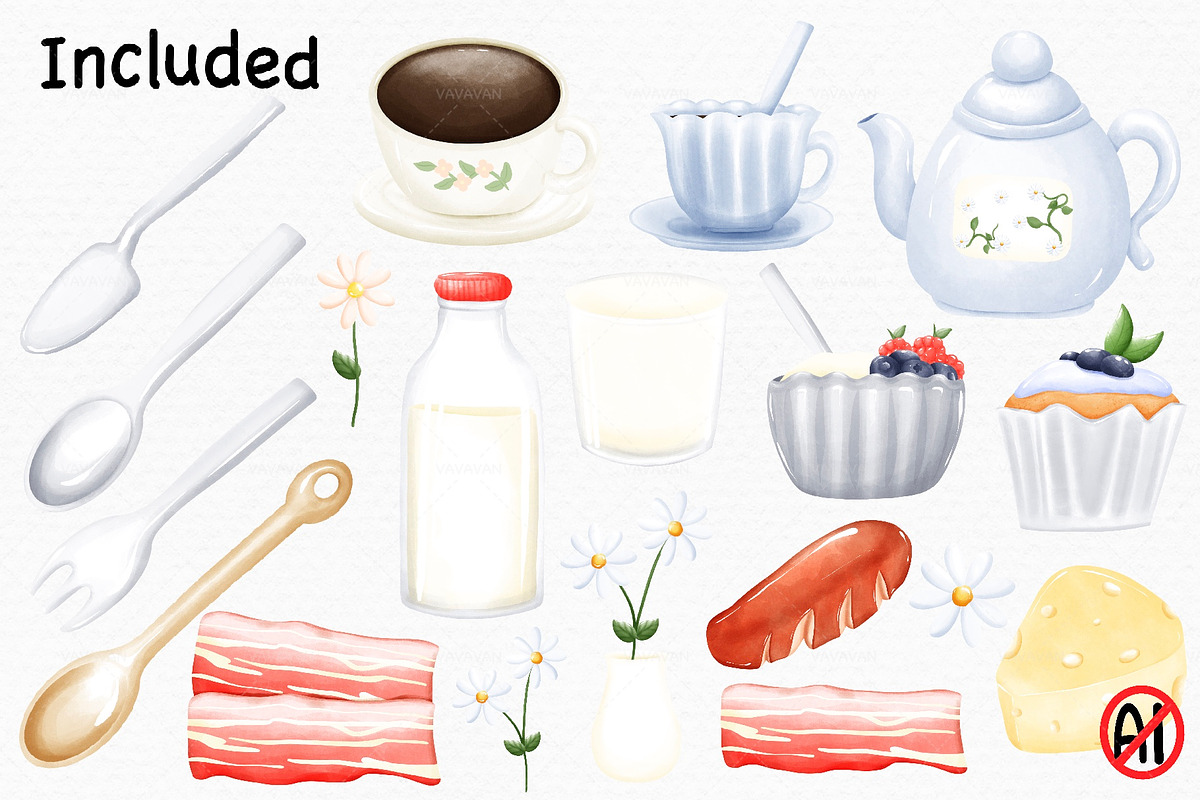 Watercolor Breakfast Clipart, a Food Illustration by Vavavan Artwork (Photo 4 of 4)