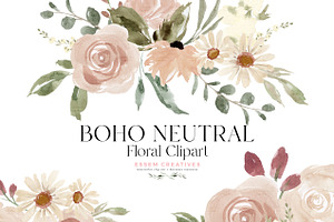 Boho Neutral Watercolor Floral PNG