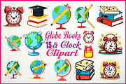 Globe, Books & Clock Clipart, an Object Graphic by Designs_River (Thumbnail 1 of 16)