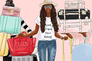 Travel Girls - Dark Skin Clipart