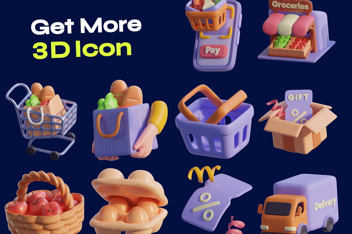 Shopping & Grocery 3D Icon Pack, a Food & Drink 3D Model by orenjidesign (Photo 7 of 8)