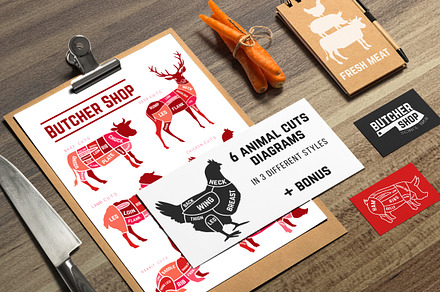 Farm animals cuts set in 3 styles