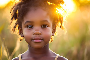 Smiling child in golden sunset light, a Photo by Beautiful things