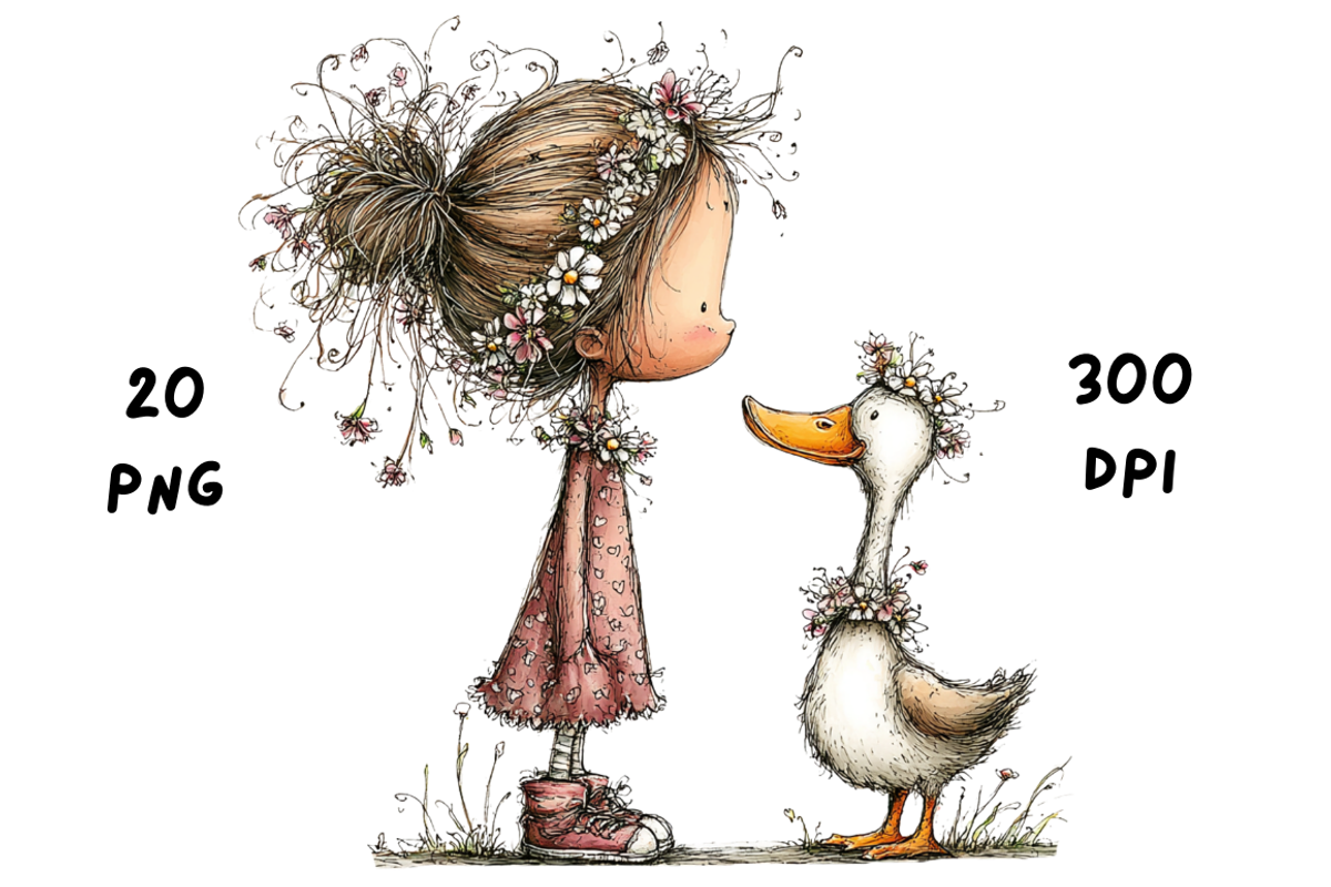 Whimsical Floral Girl and Duck, an Animal Illustration by GiraffeCreative (Photo 20 of 20)